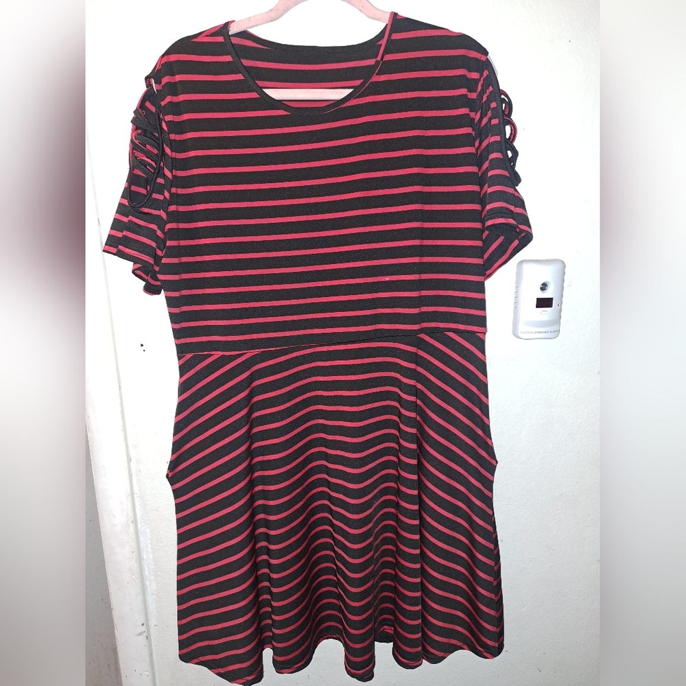 Size 14 Black and Red Striped Baby Doll Dress